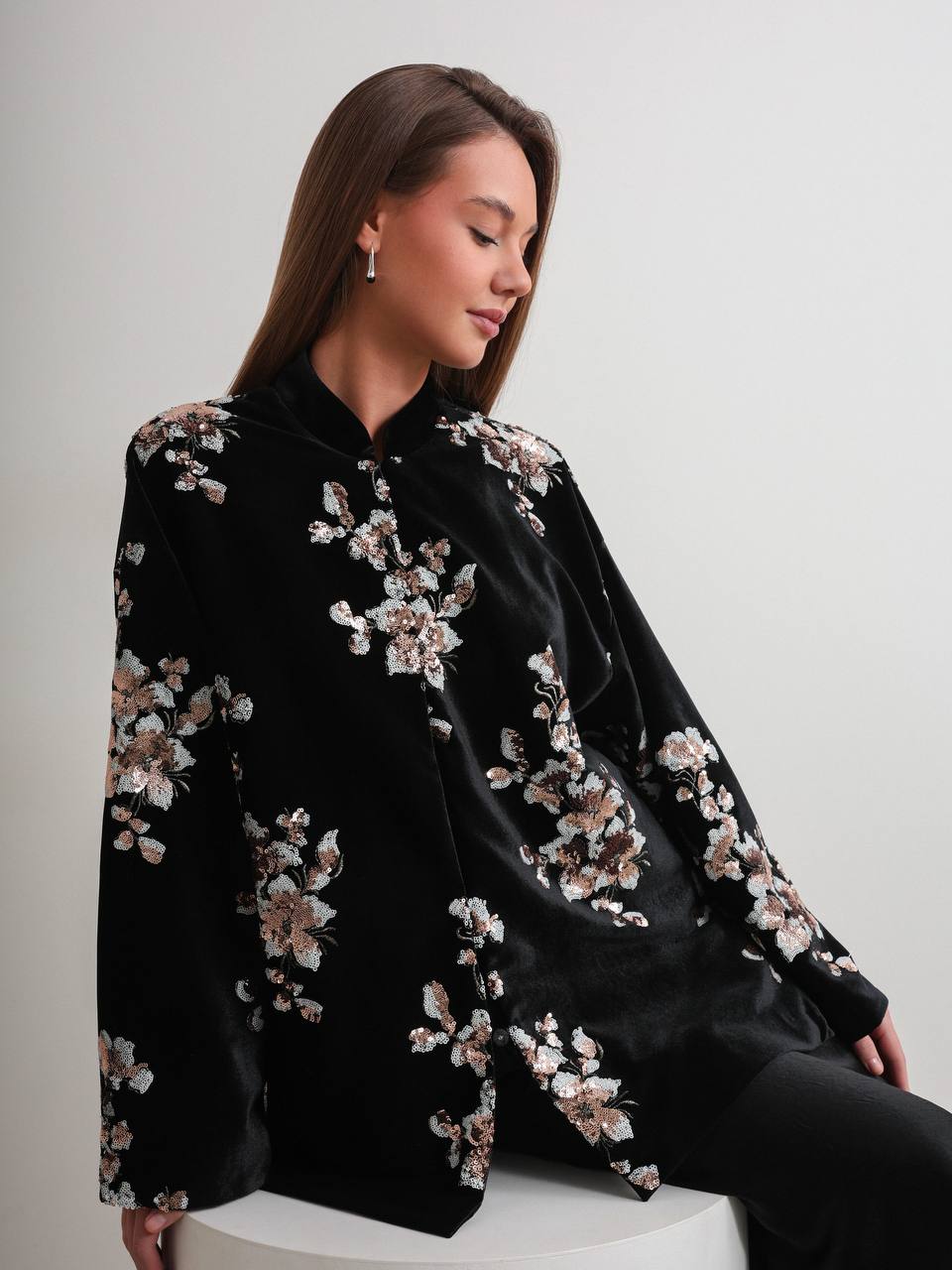 Midnight Blossom Velvet Jacket