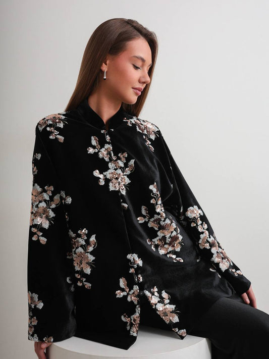 Midnight Blossom Velvet Jacket