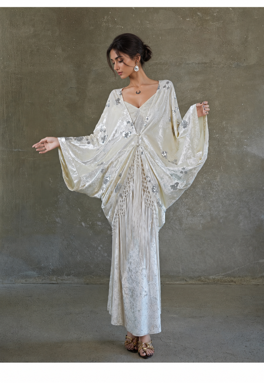 Velvet Sequin Kimono & Maxi Dress Set