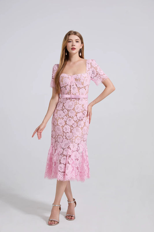 Alina Lace Midi Dress Pink