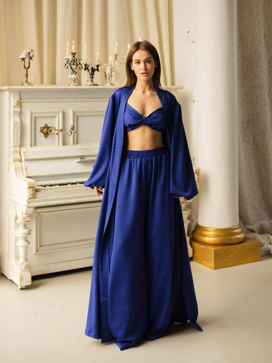 Elara — linen lounge set Blue