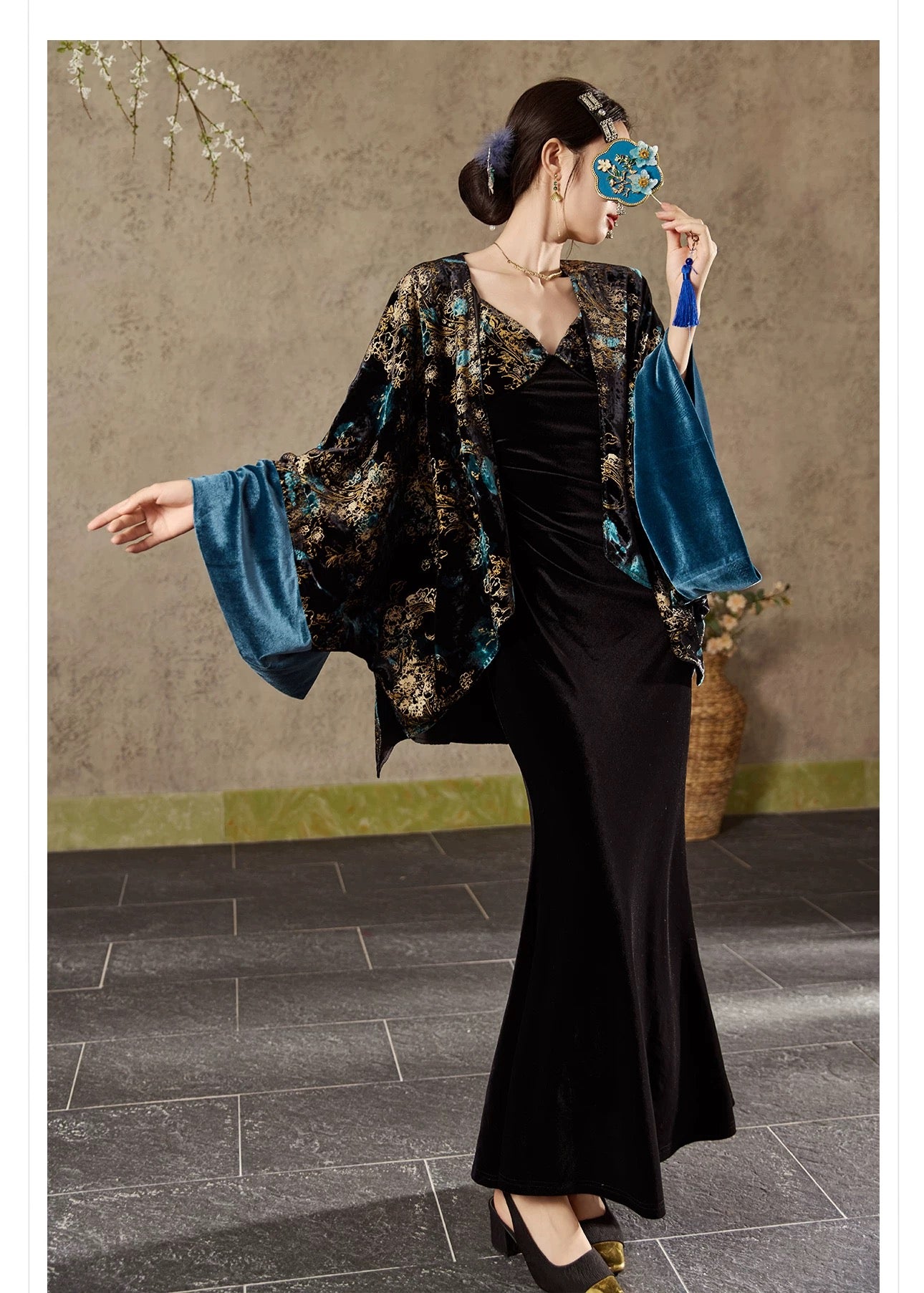 Zafira Reversible Kimono Black & Teal