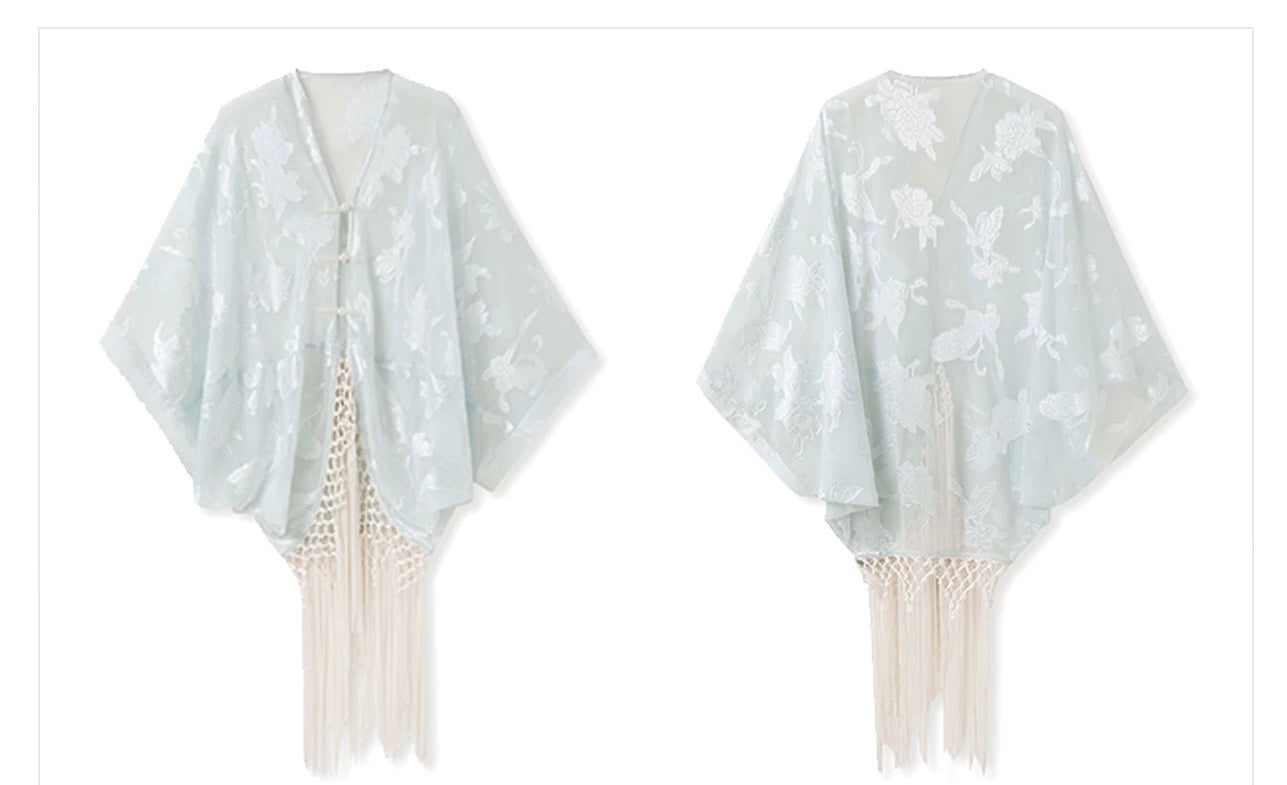 Lina Silk Kimono Mist Blue