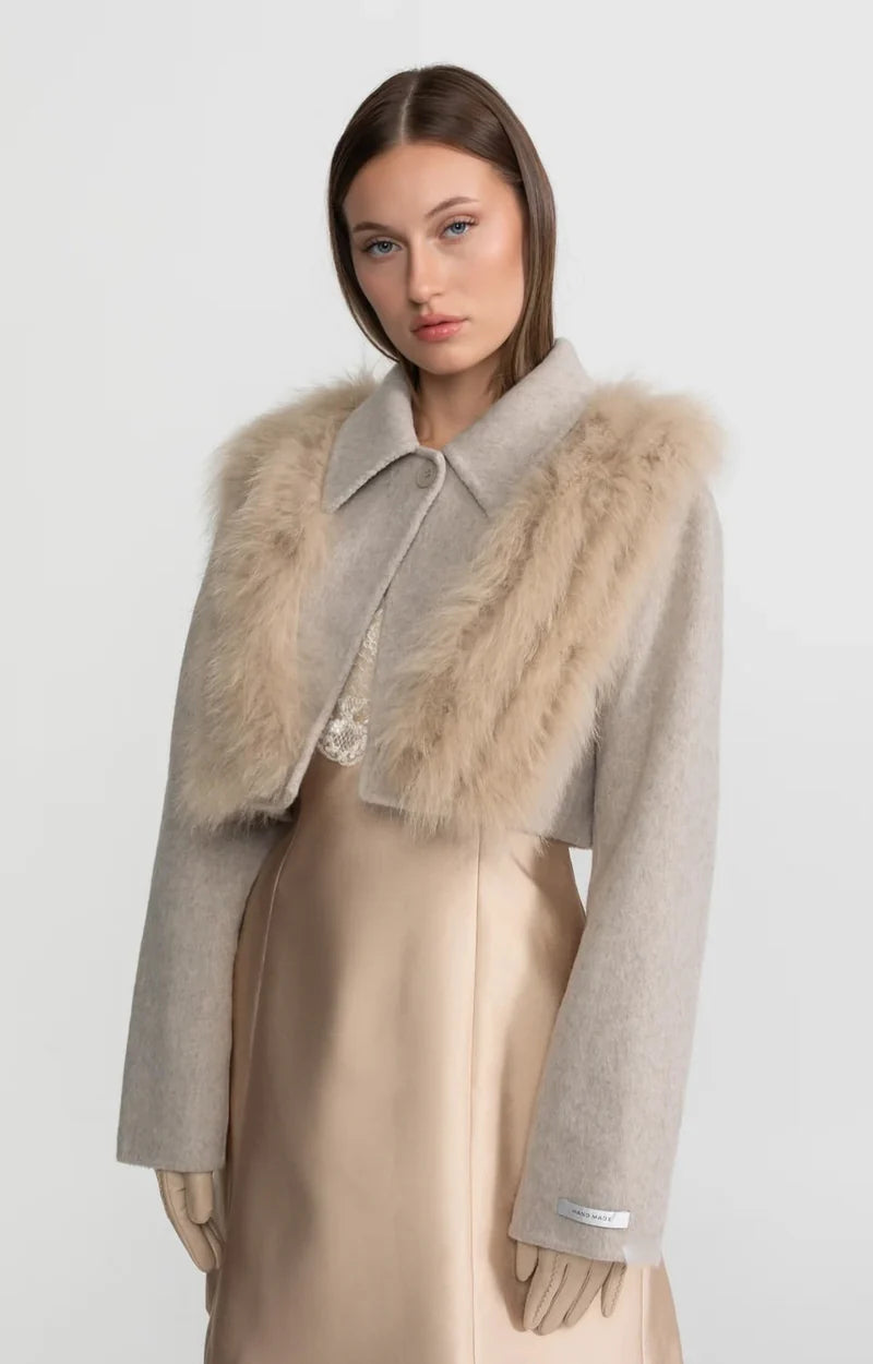 Sable Trim Cropped Jacket Grey