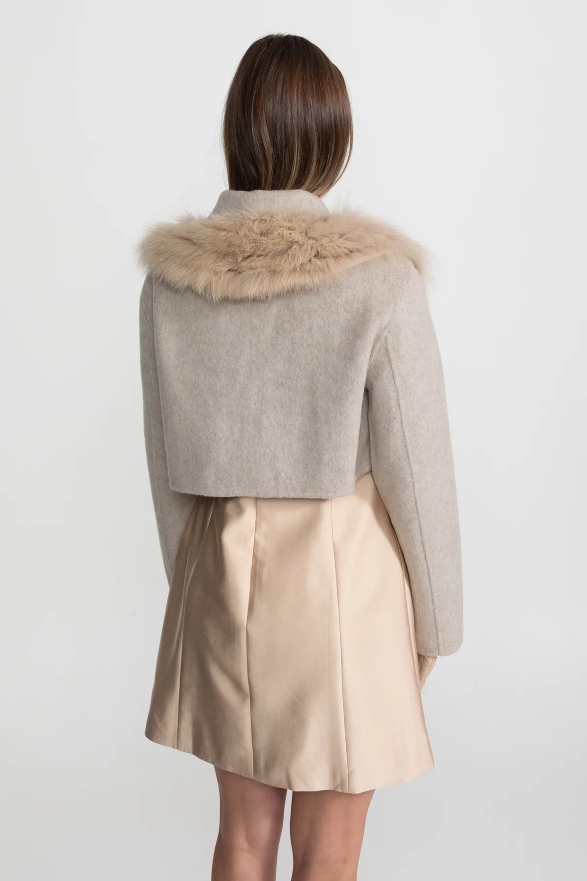 Sable Trim Cropped Jacket Grey
