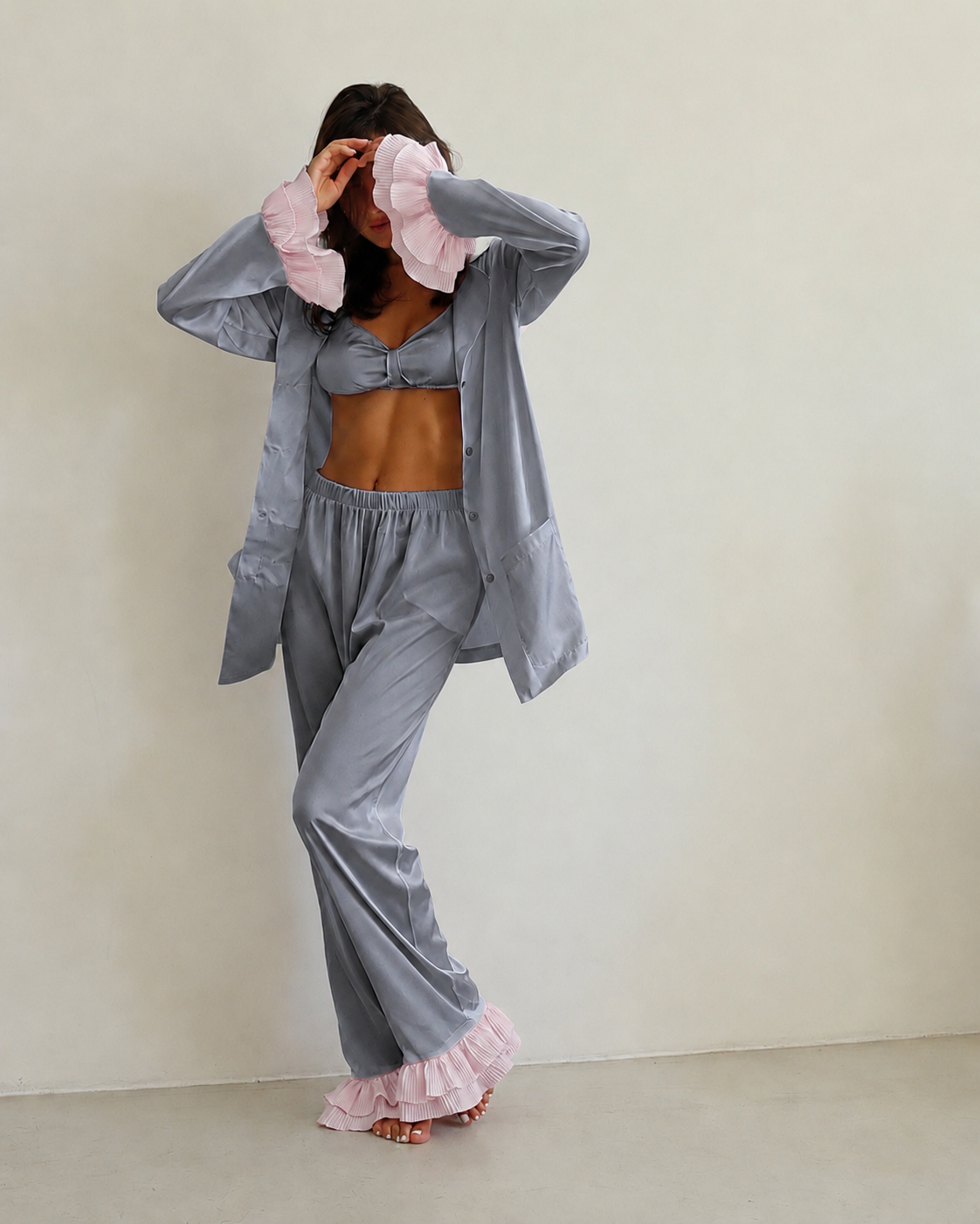 Aurora —  lounge set with pink ruffles