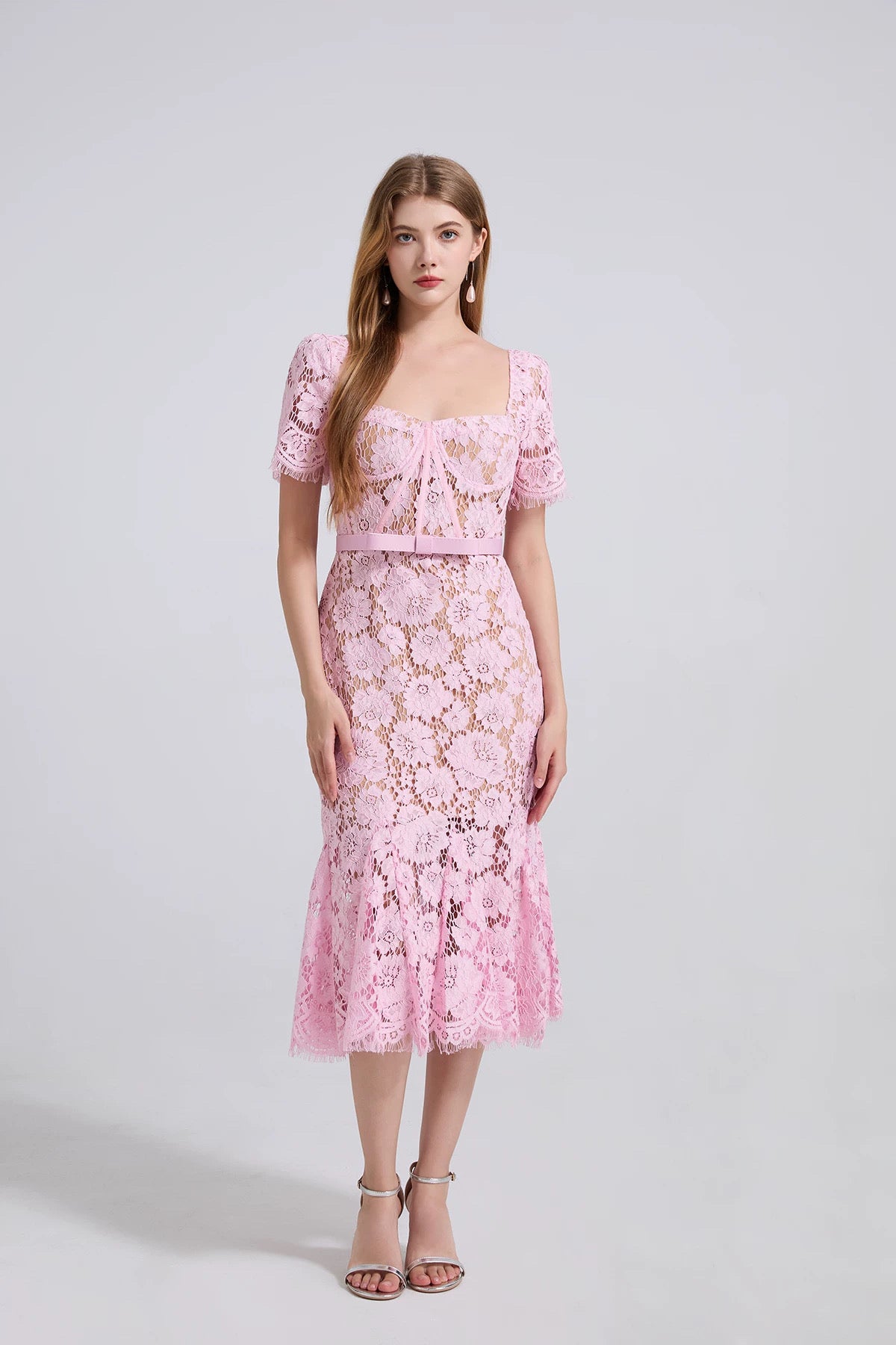 Alina Lace Midi Dress Pink