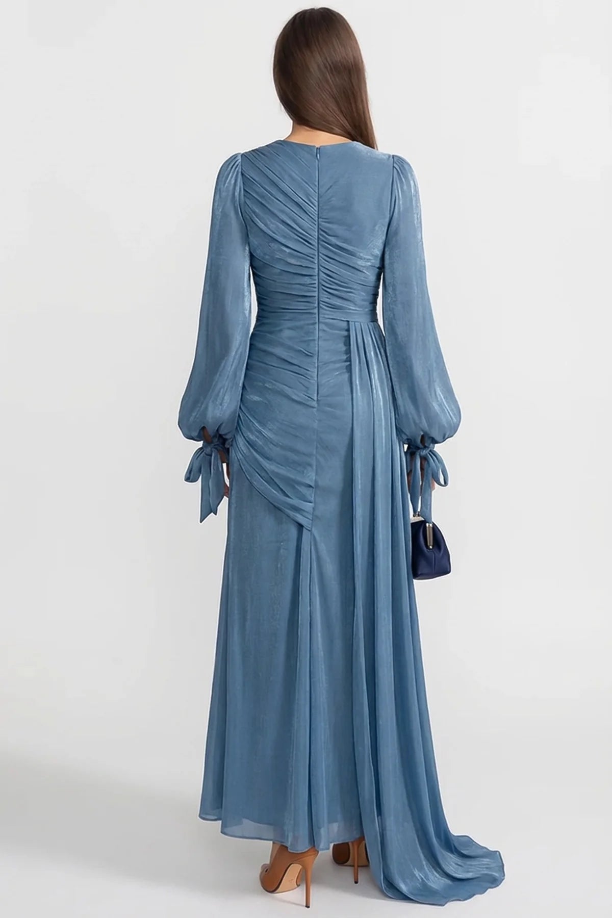 Seraphina Draped Maxi Dress Steel Blue