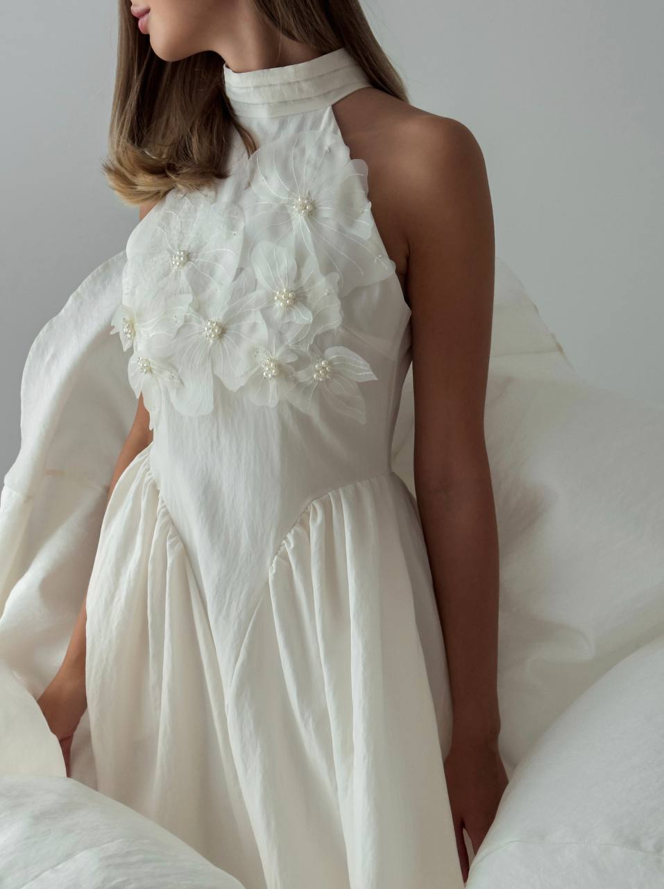 3D Floral Halter Midi Dress