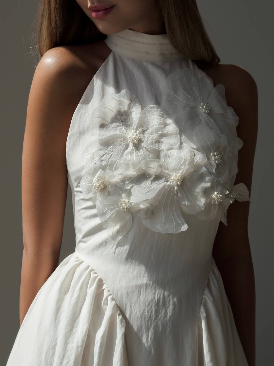 3D Floral Halter Midi Dress