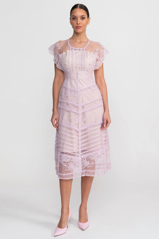 Amelie — pink lace midi dress