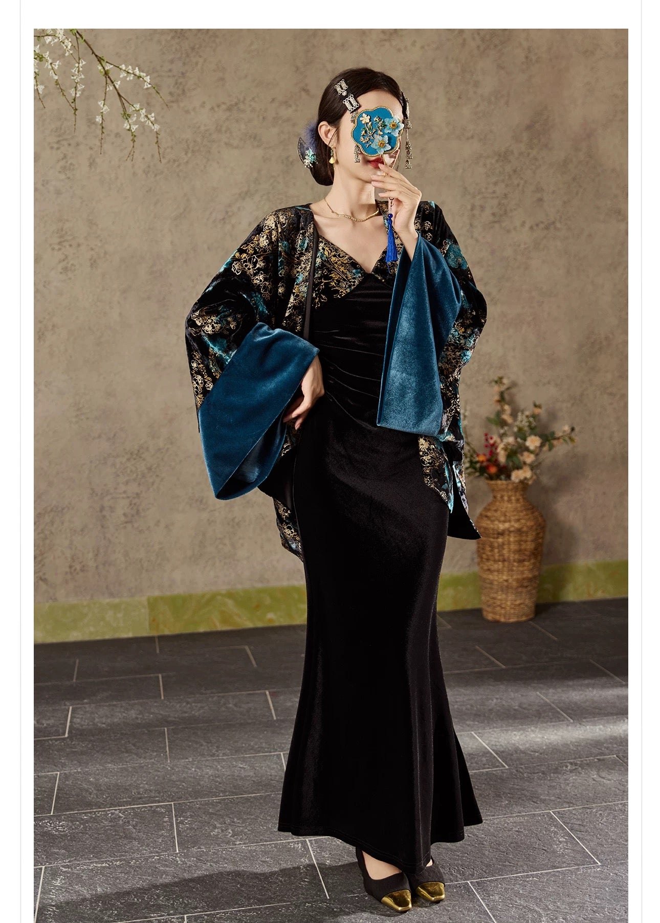 Zafira Reversible Kimono Black & Teal