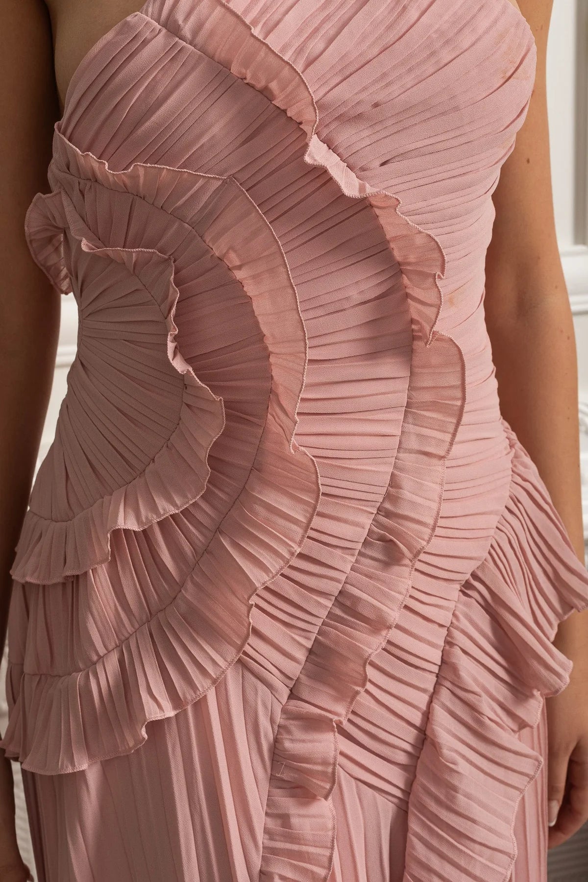 Rosete Pleated Ruffle Dress Milk Blush