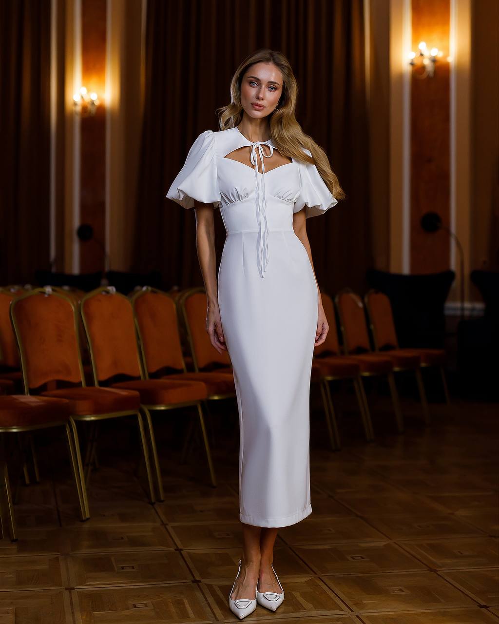 Сукня міді A-Mora Soft Sculpt (біла)
