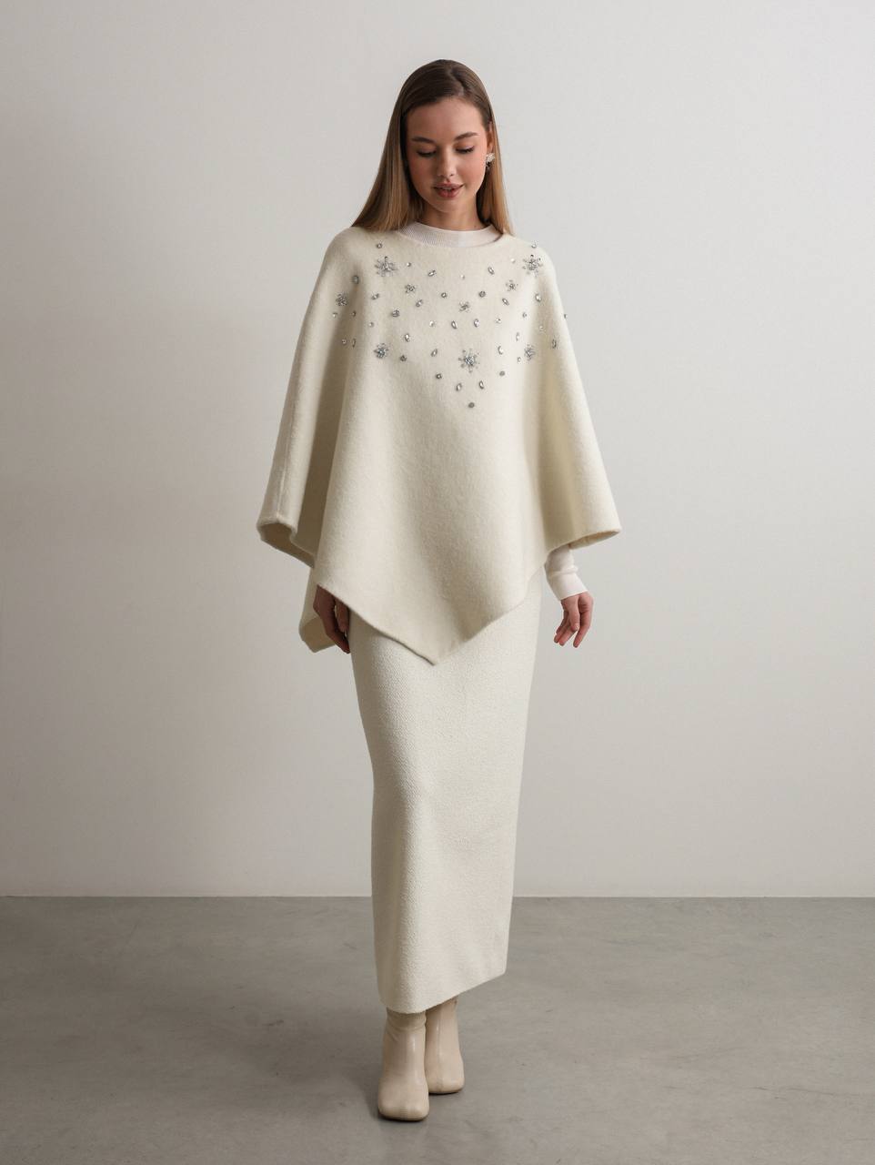 Celeste Crystal Knit Cape Ivory