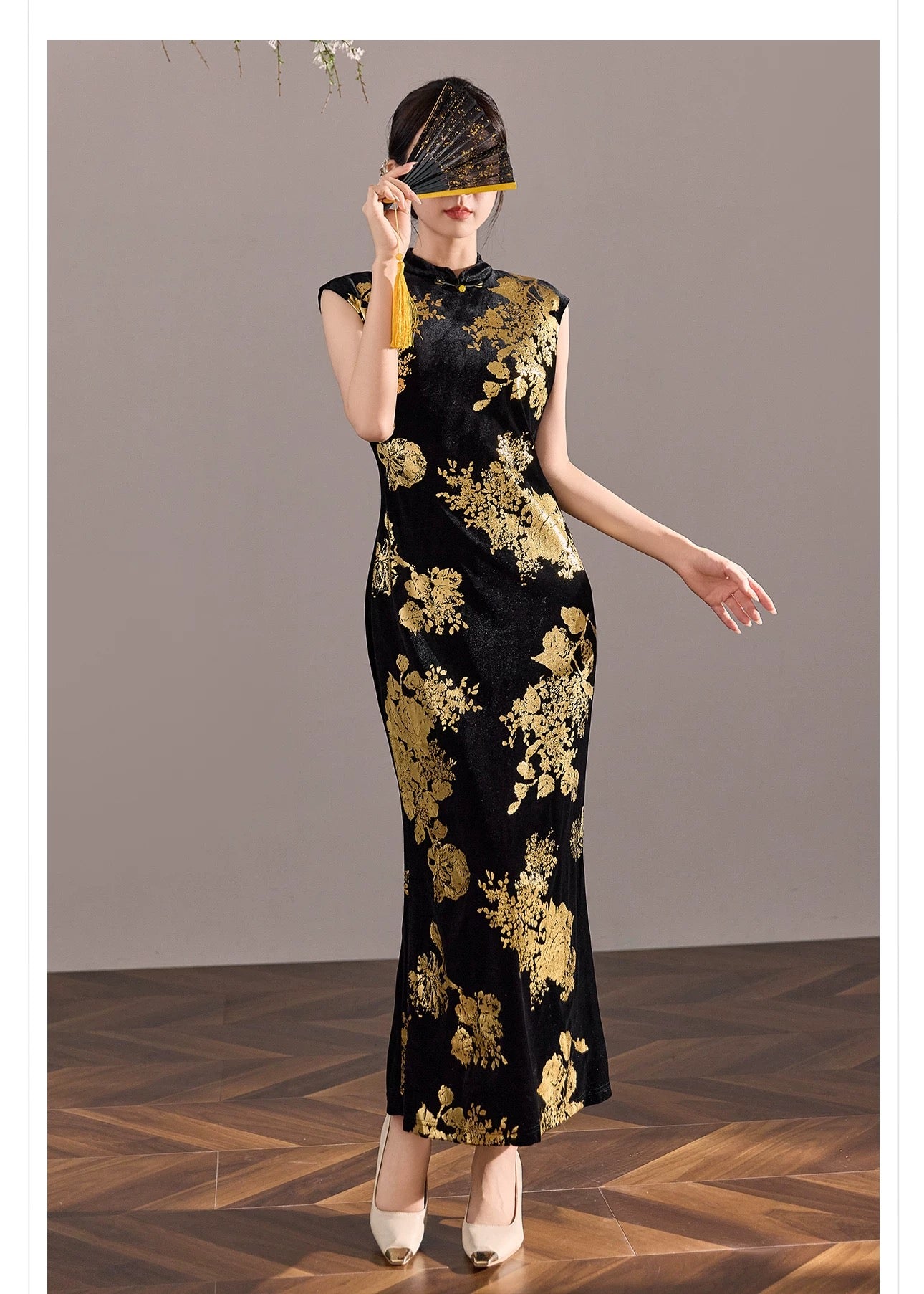 Noor Velvet Maxi Dress Black & Gold