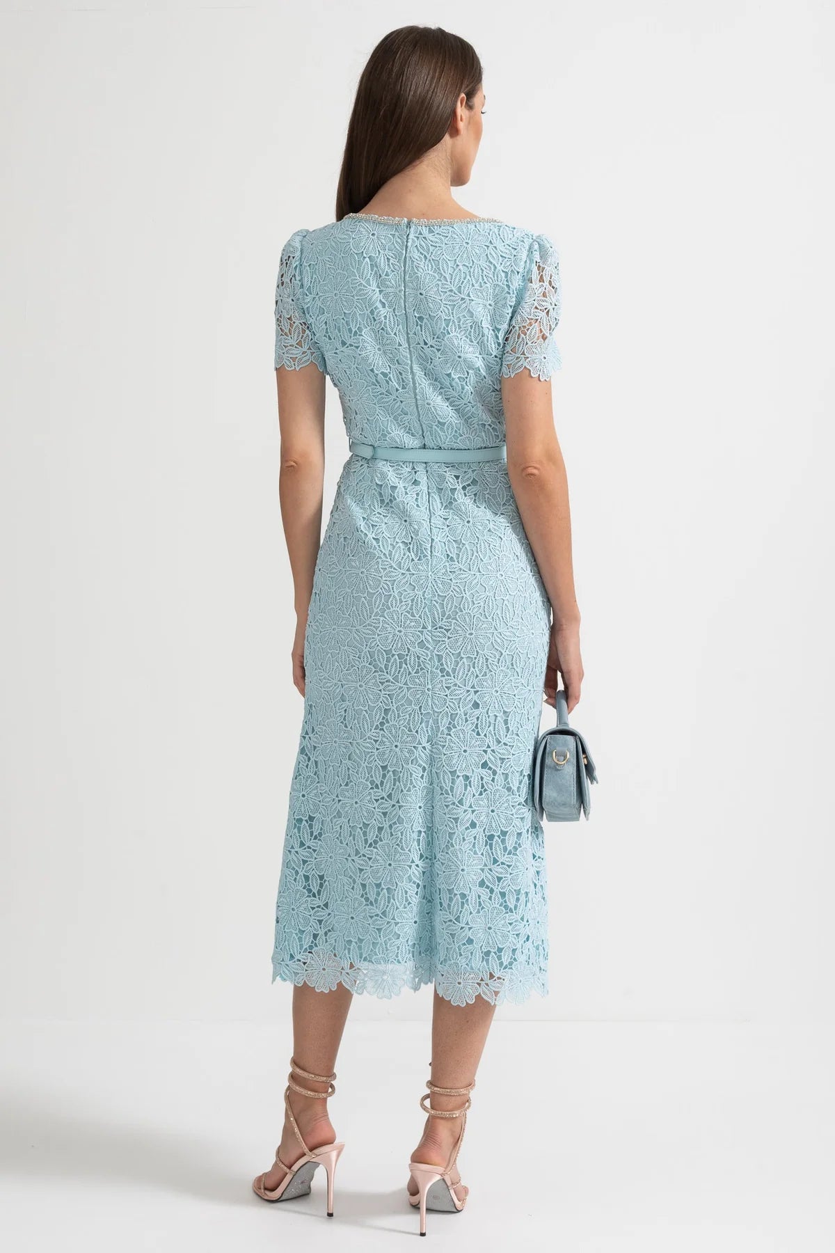 Celina — blue lace midi dress with belt