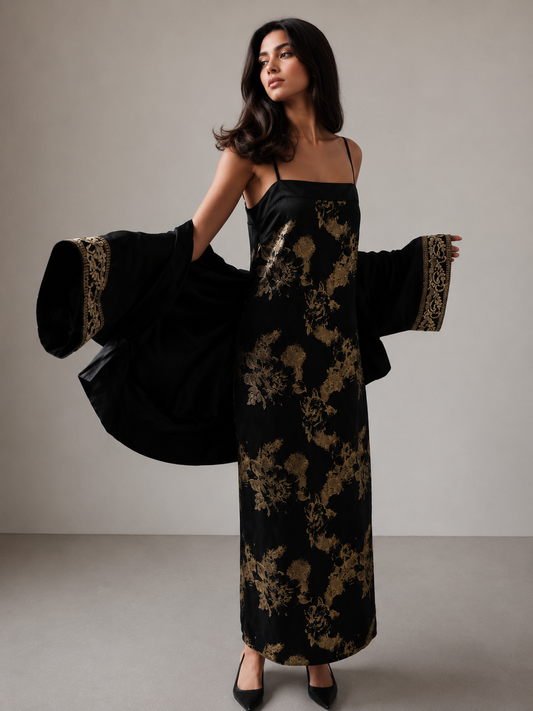 Black and Gold Satin dress
