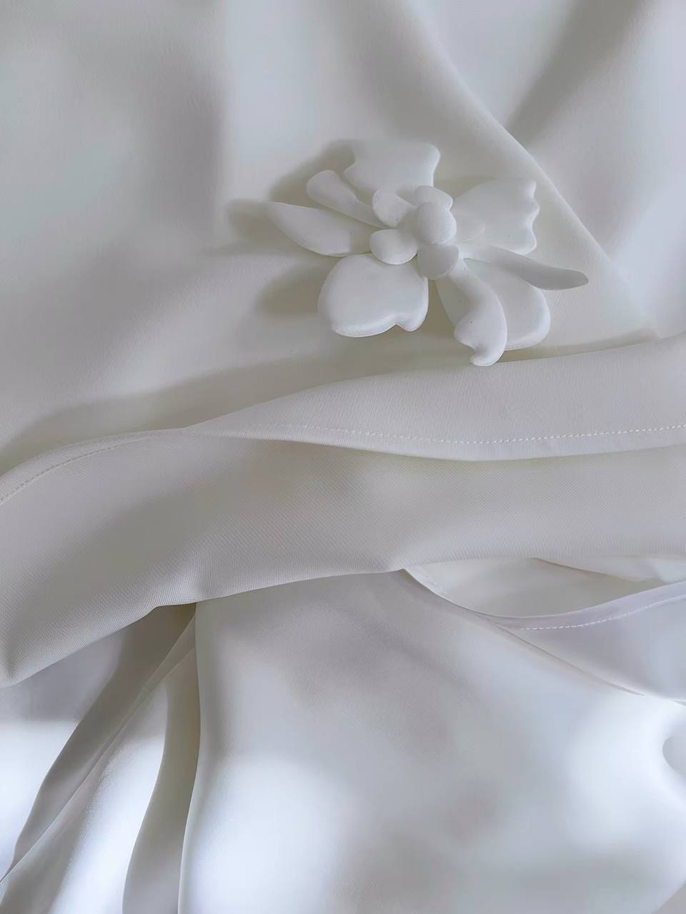 Camellia 3D Floral Midi Dress — White