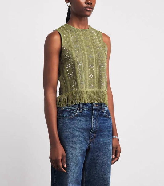 Olive Fringe Embellished Top
