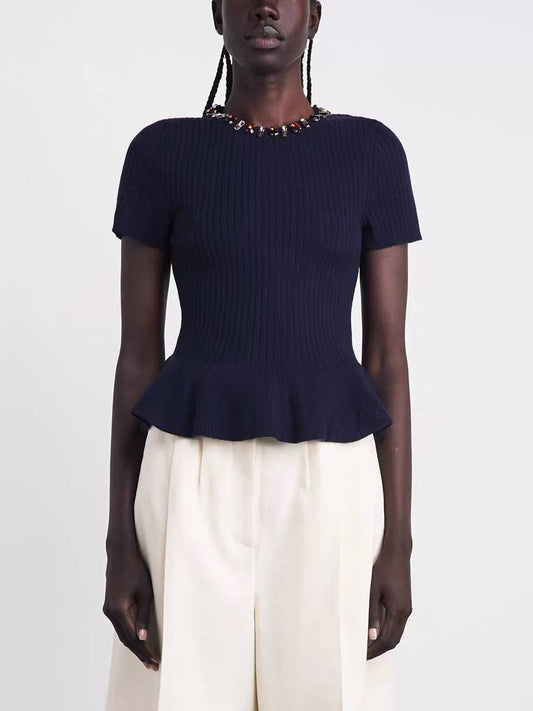 Elara Crystal Peplum Knit Top