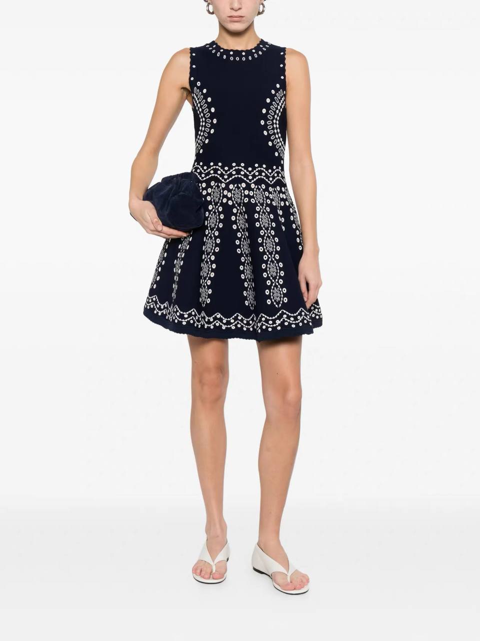 Embroidered Knit Mini Dress
