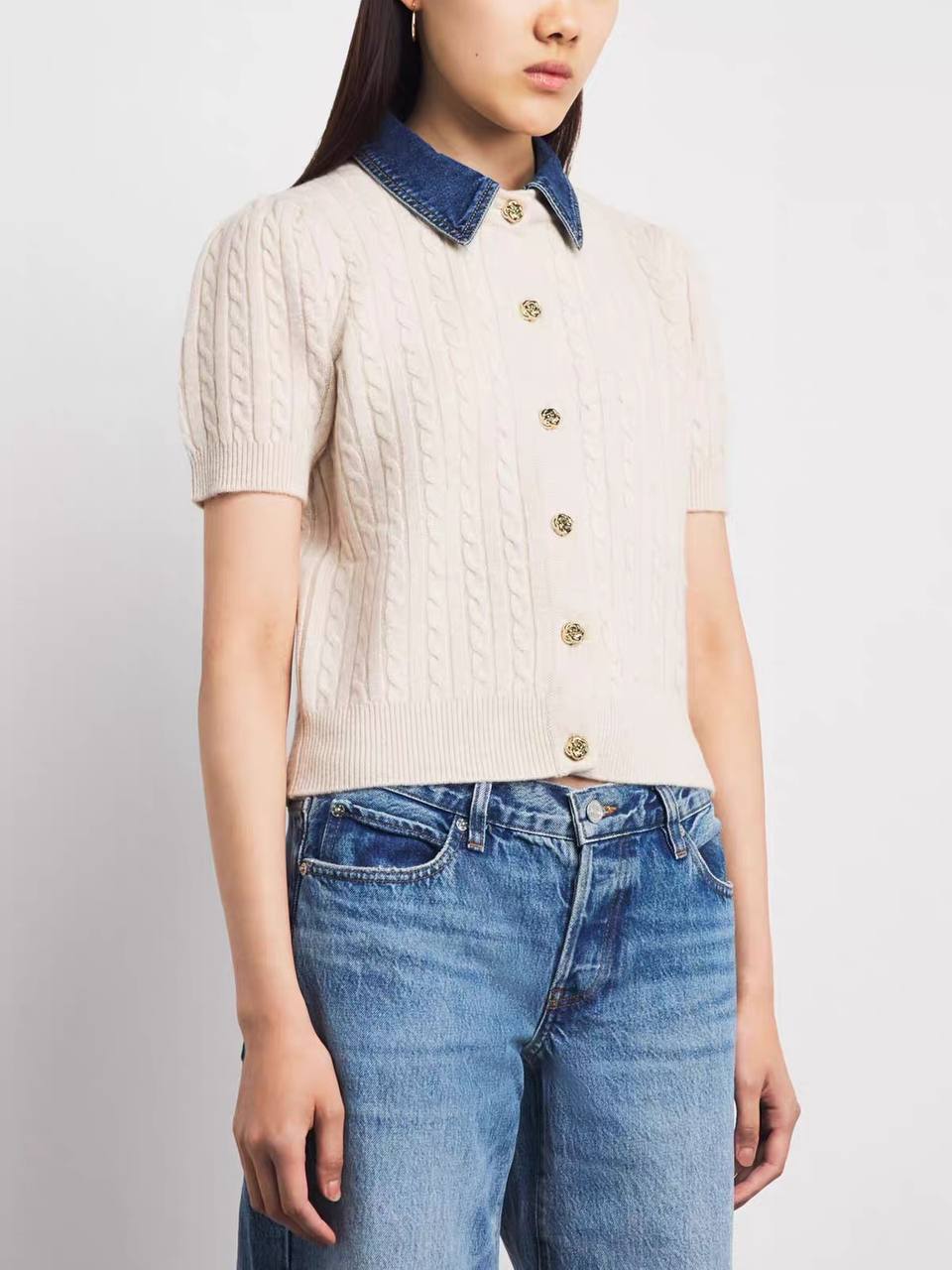 Cable Knit Short-Sleeve Cardigan