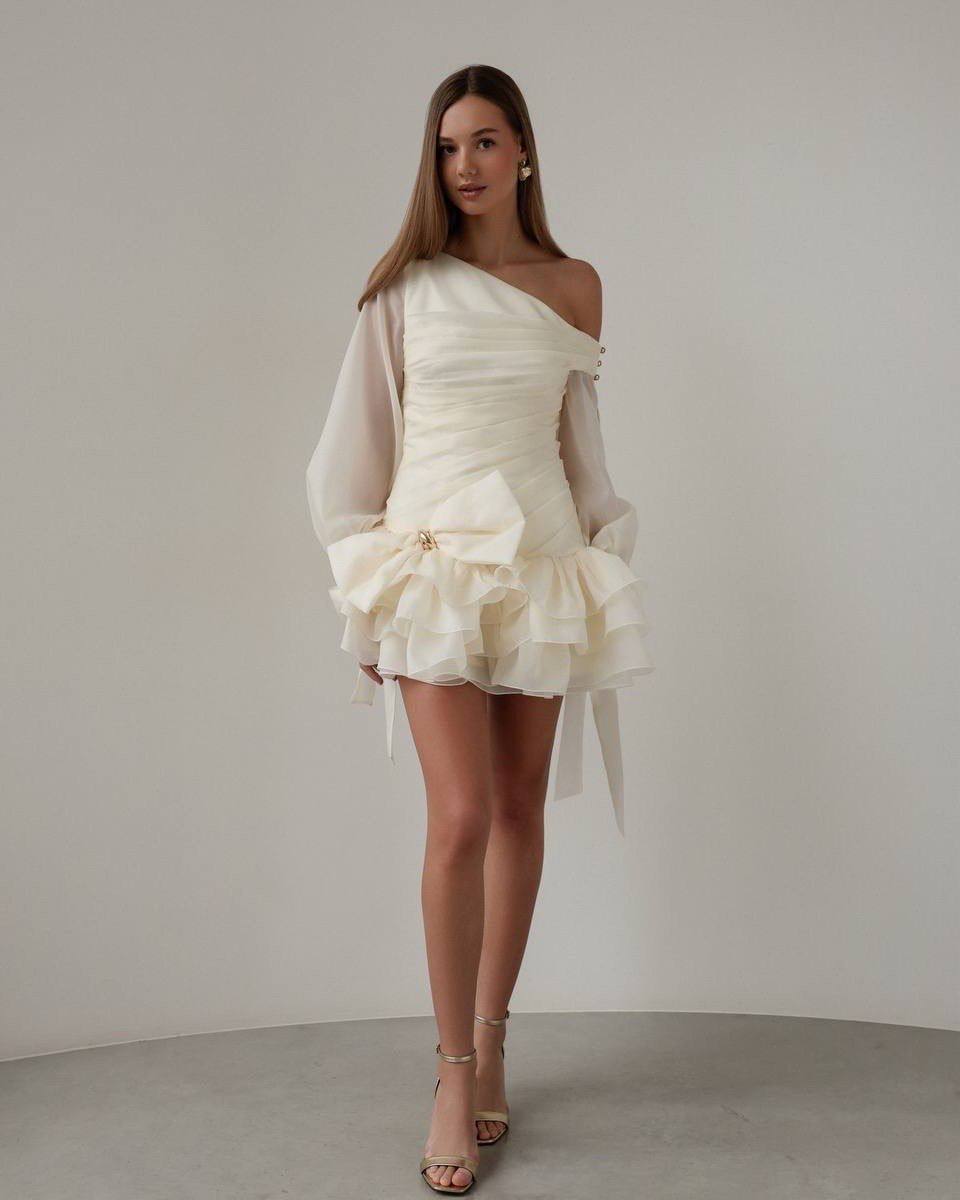 Celeste Ruffle Mini Dress — Beige
