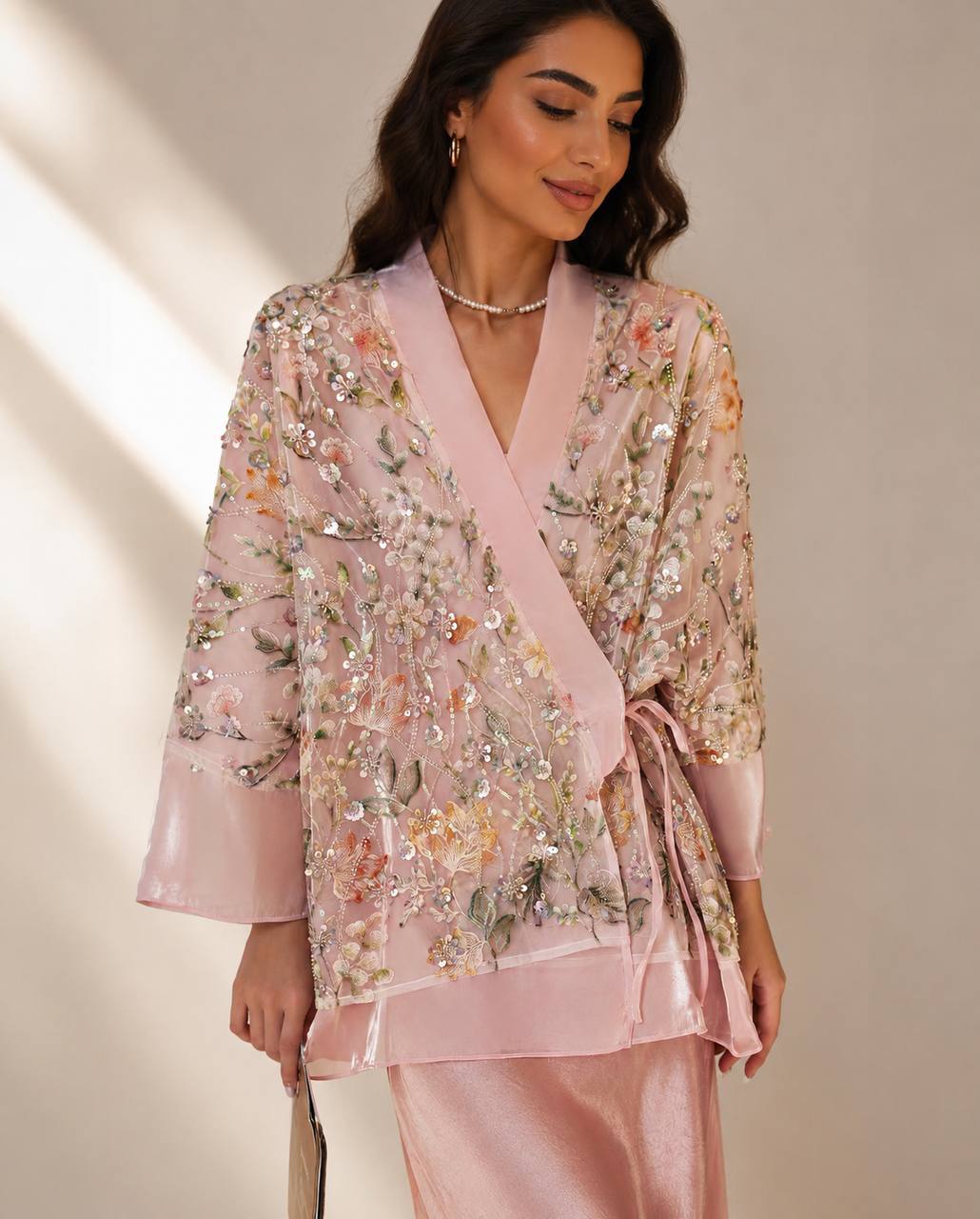 Aurelia Embellished Kimono — Blush