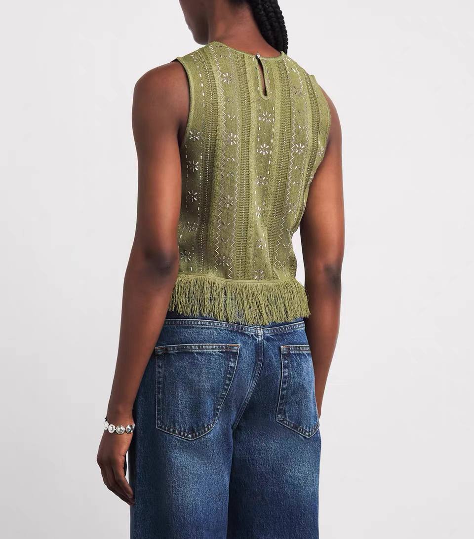 Olive Fringe Embellished Top