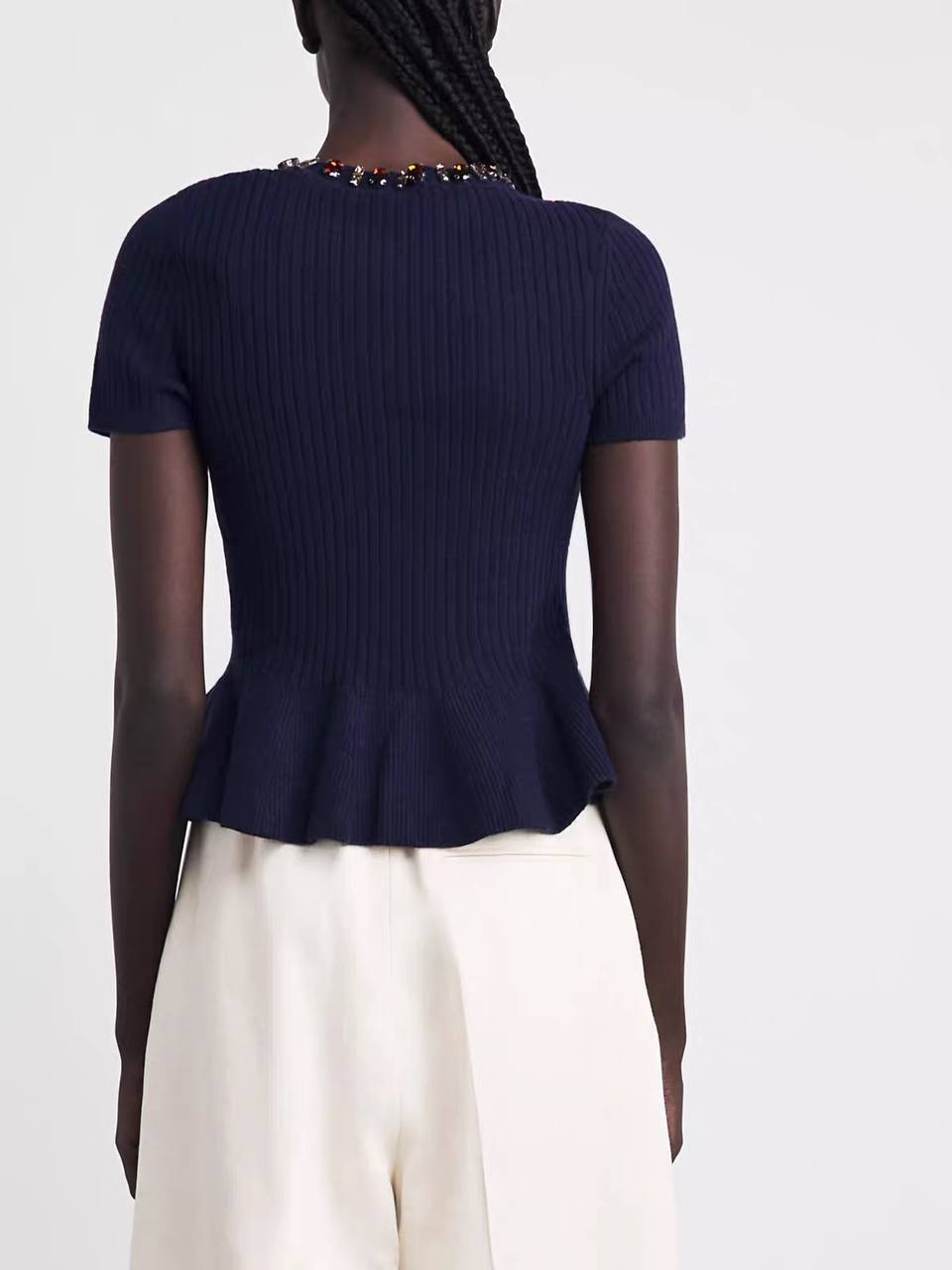Elara Crystal Peplum Knit Top