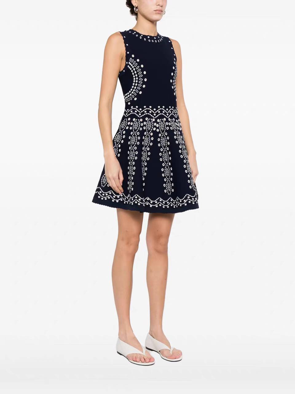 Embroidered Knit Mini Dress