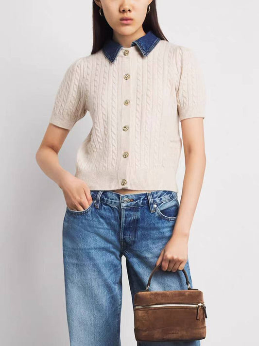 Cable Knit Short-Sleeve Cardigan