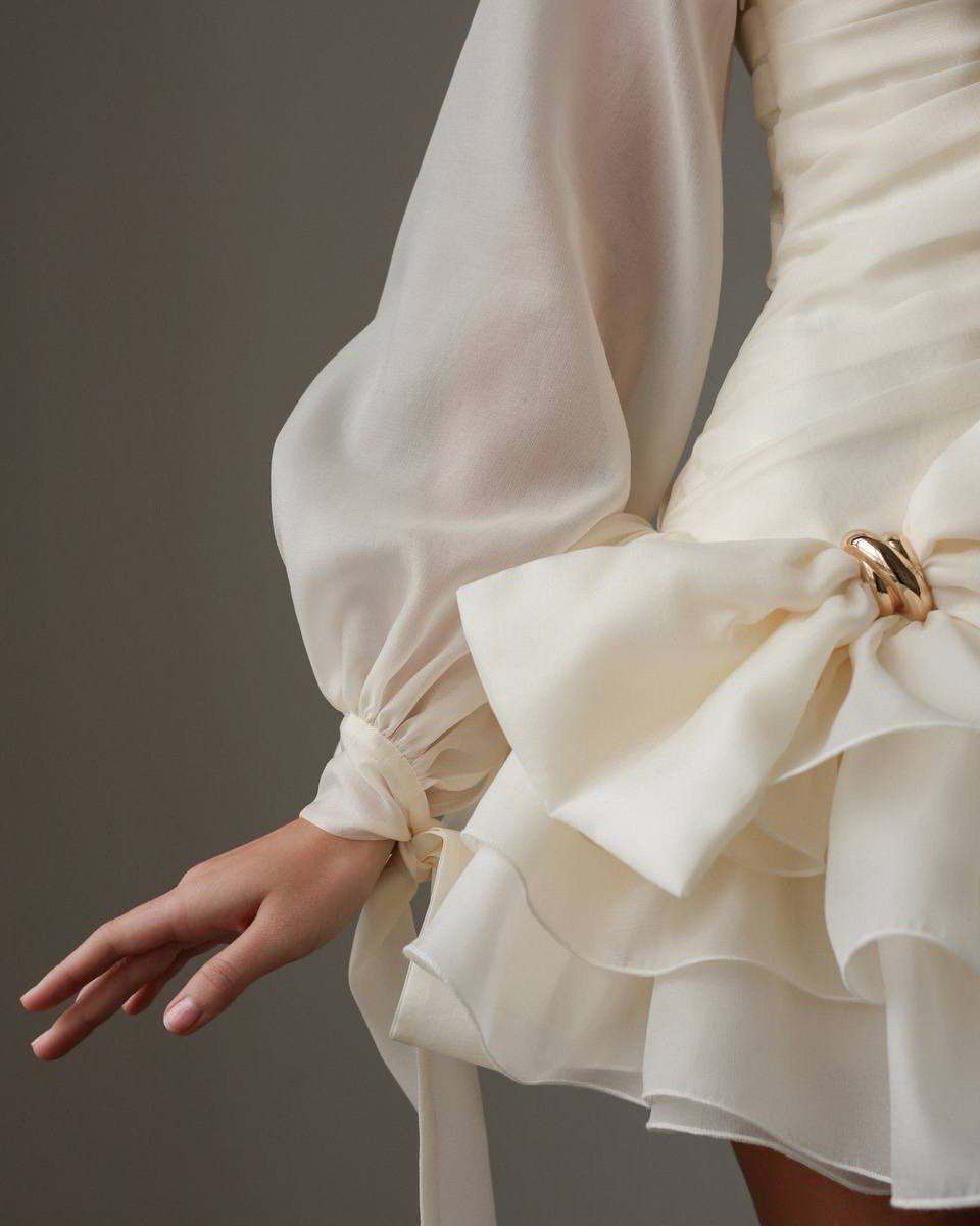 Celeste Ruffle Mini Dress — Beige