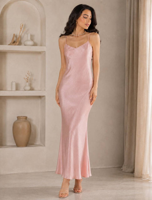 Aurelia Satin Maxi Dress — Blush
