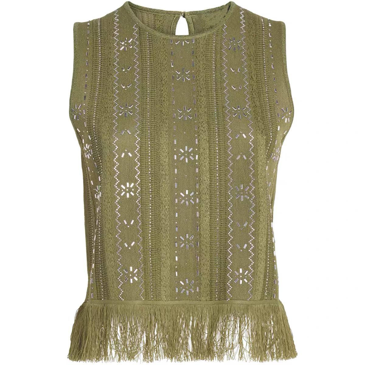 Olive Fringe Embellished Top