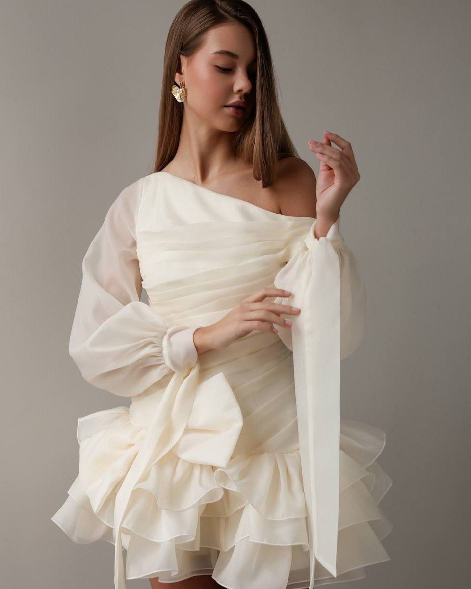 Celeste Ruffle Mini Dress — Beige
