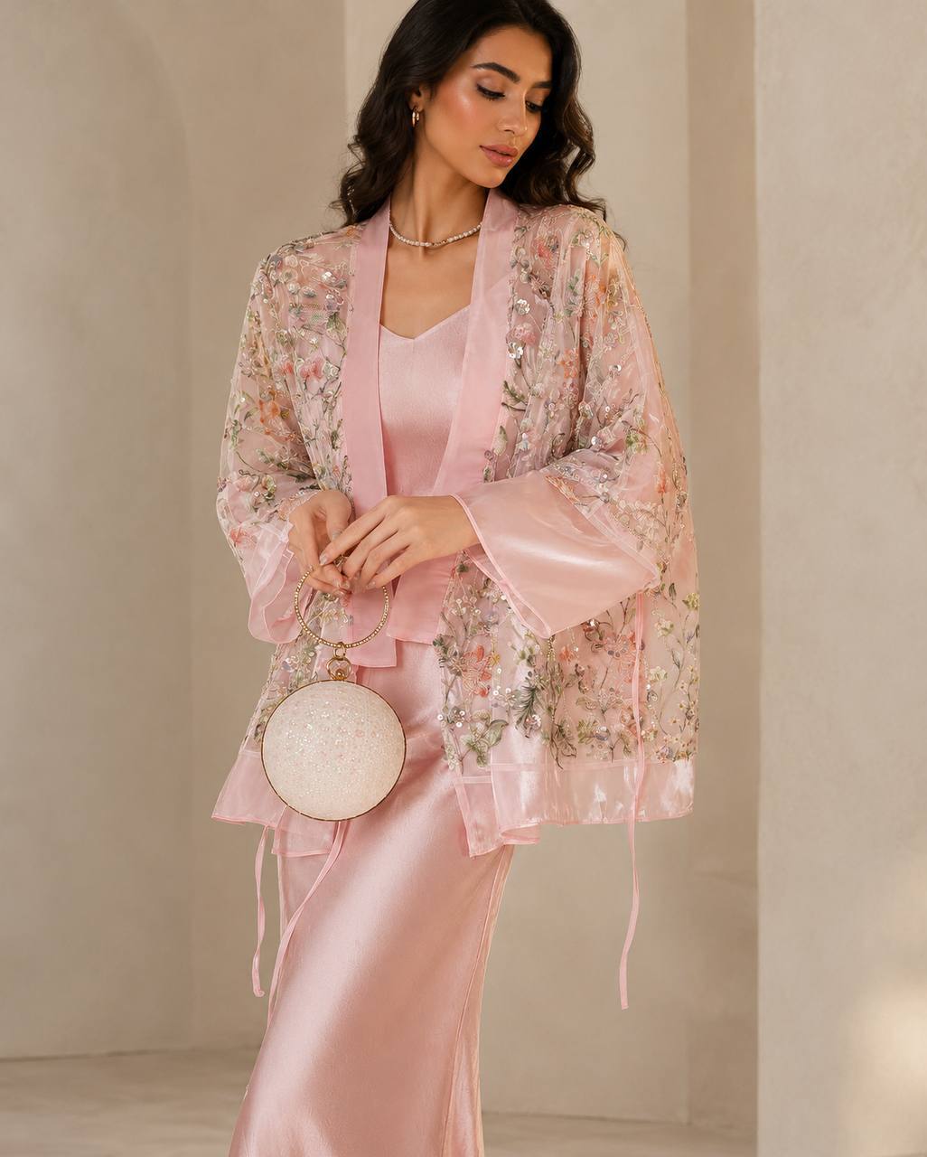 Aurelia Embellished Kimono — Blush