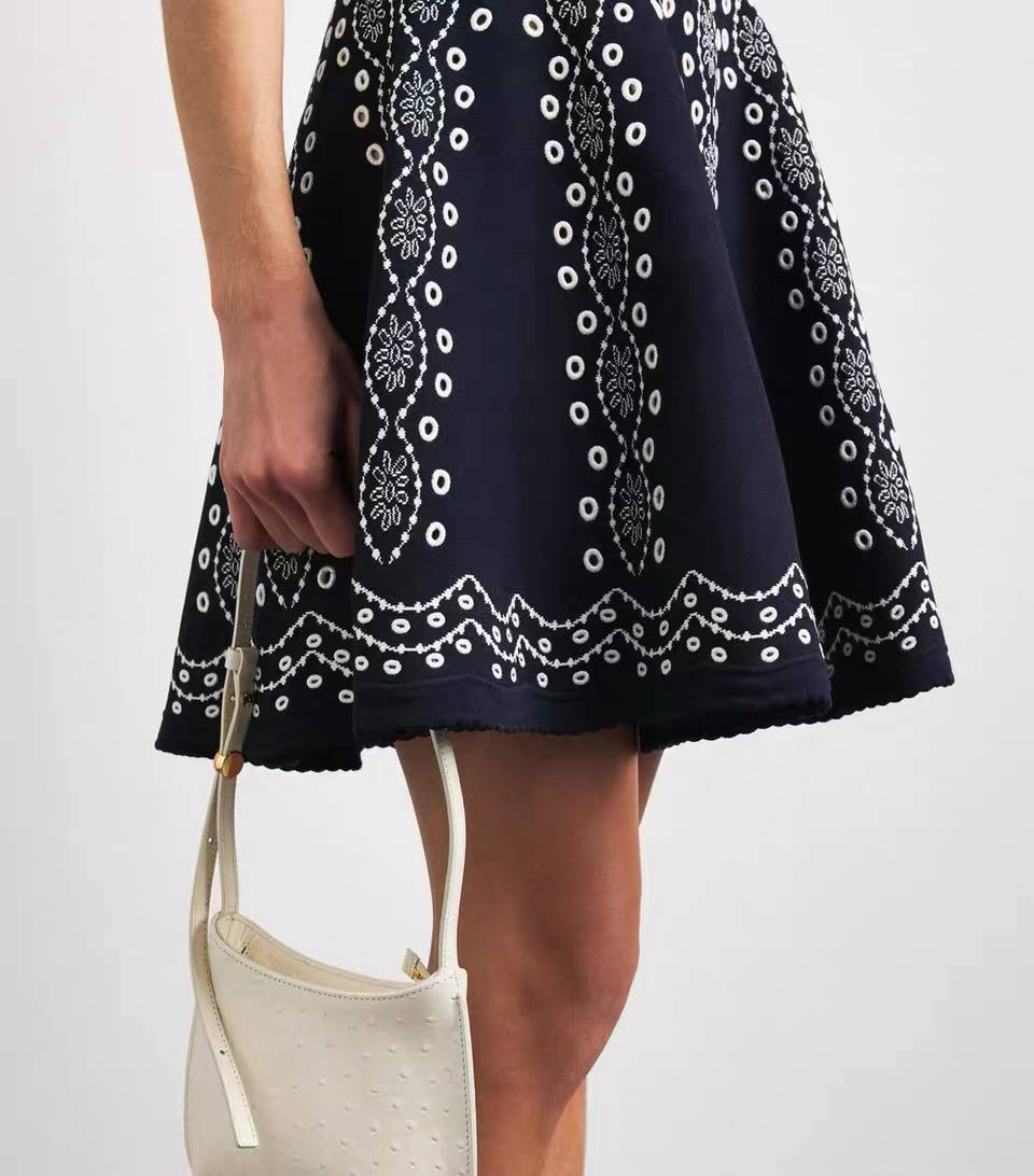 Embroidered Knit Mini Dress