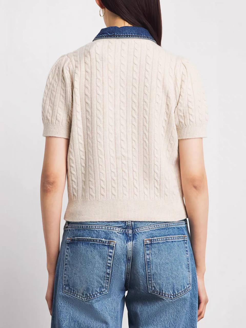 Cable Knit Short-Sleeve Cardigan