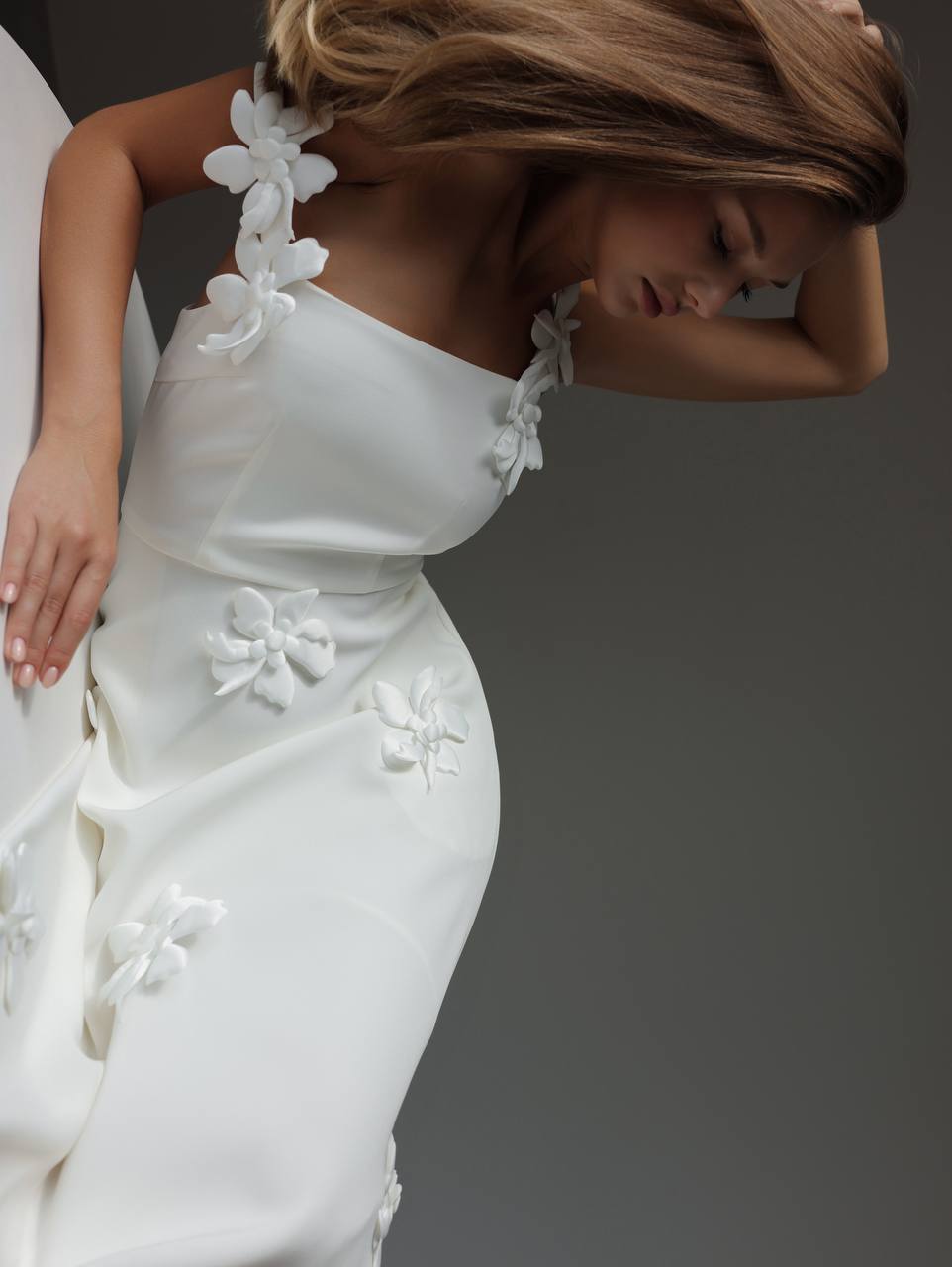 Camellia 3D Floral Midi Dress — White