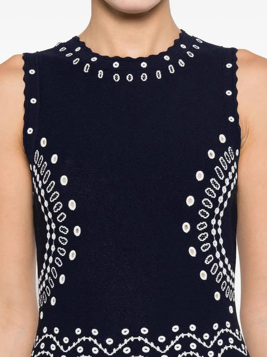 Embroidered Knit Mini Dress