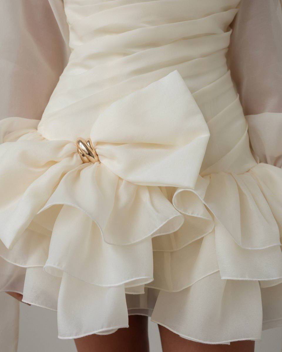 Celeste Ruffle Mini Dress — Beige
