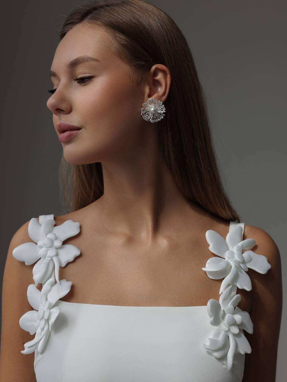 Camellia 3D Floral Midi Dress — White