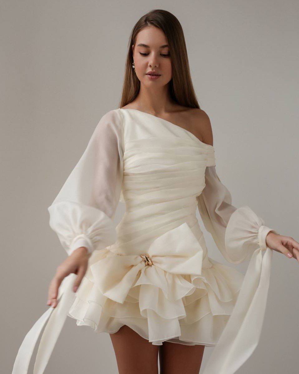 Celeste Ruffle Mini Dress — Beige