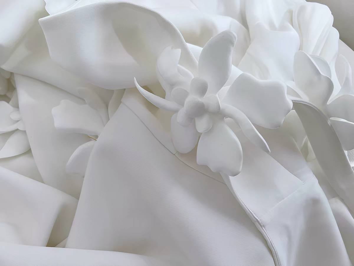 Camellia 3D Floral Midi Dress — White