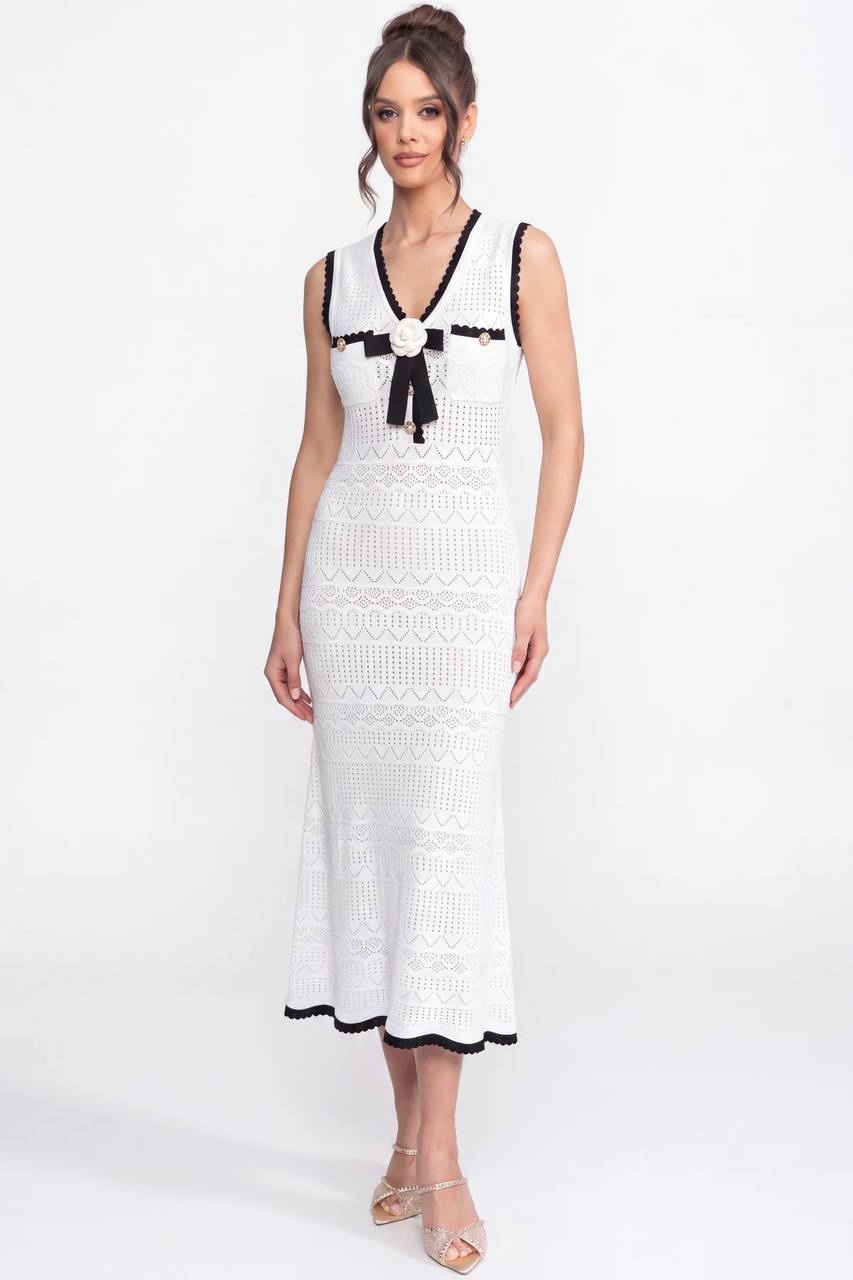 Knitted Midi Dress with Bow Detail