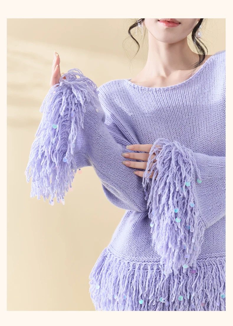 Lilac Fringe Knit Set