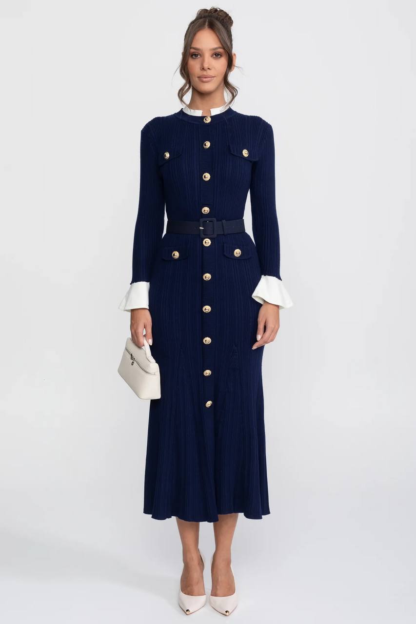 Knitted Button-Detail Midi Dress