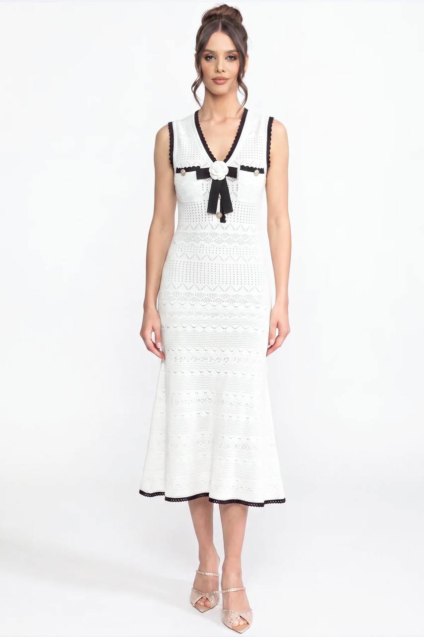 Knitted Midi Dress with Bow Detail